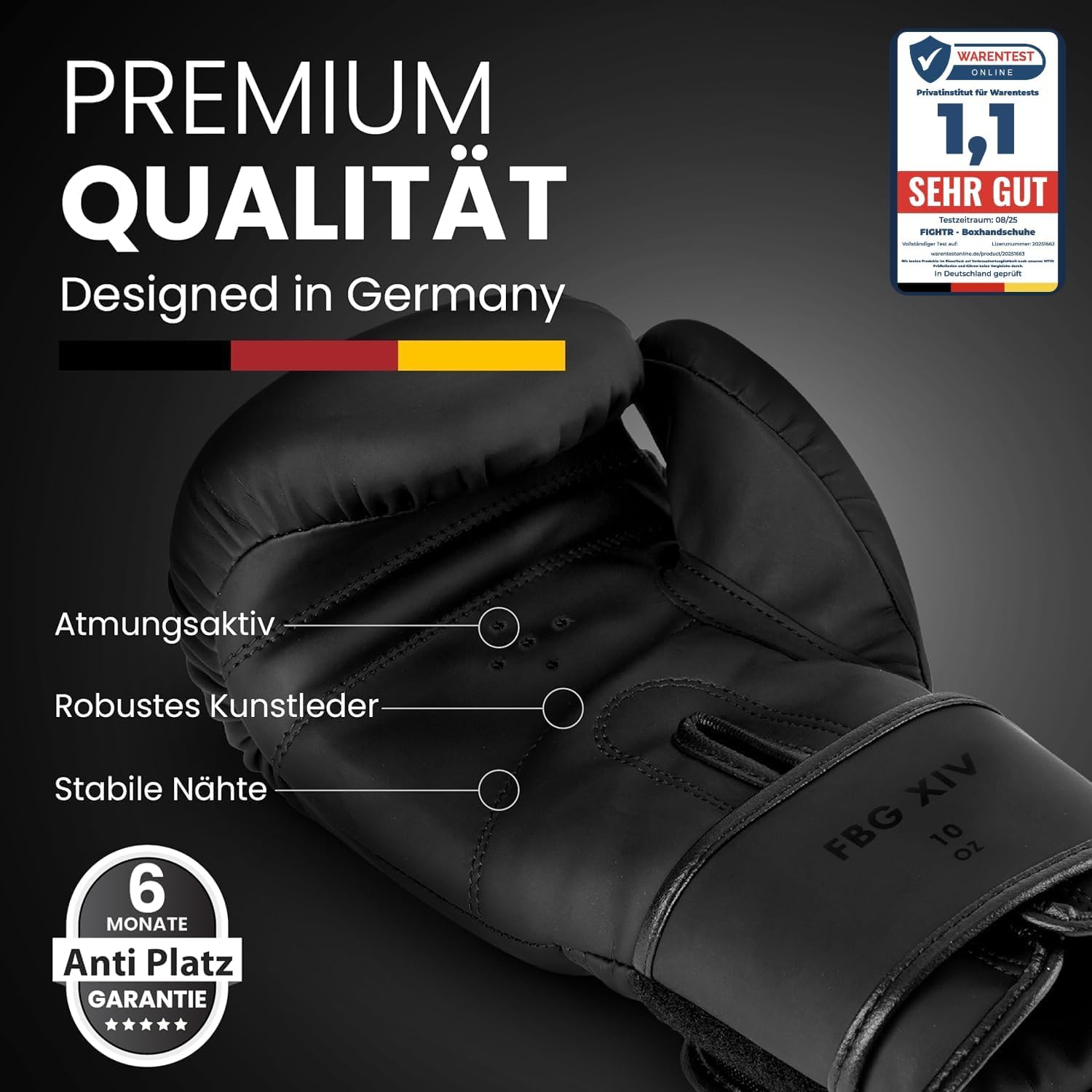 FIGHTR® Boxhandschuhe - Maximaler Schutz & Stabilität | Box Handschuhe für Boxen, MMA, Muay Thai & Kickboxen | Größen 8-16 oz, inkl. Tragetasche