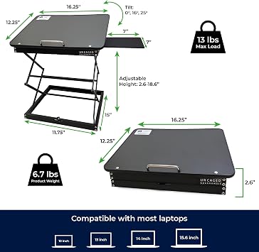 CD4 Adjustable Standing Desk Converter for Laptops, Vertical Laptop Stand, Table Top Riser Standing Desk with Mouse Pad, 2.6-18.6 Adjustable Height Converter