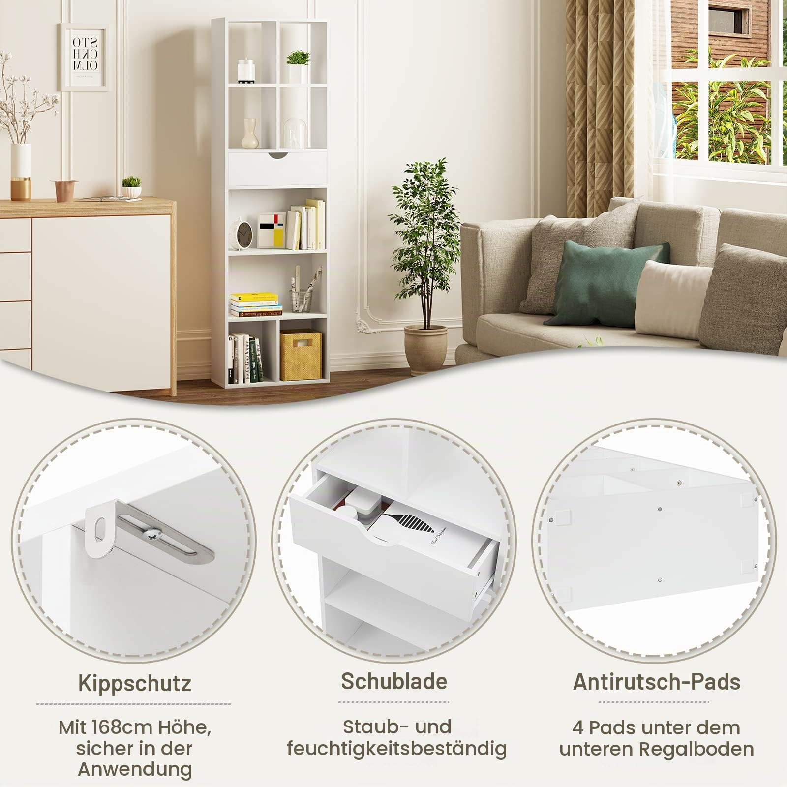 EUGAD Bücherregal Standregal freistehend 50x168x24cm, Weiß