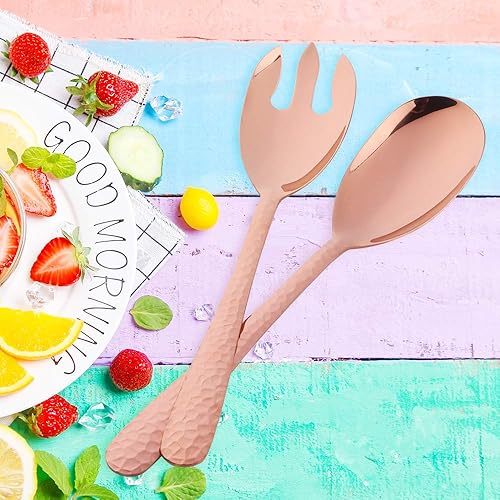 Miniatura 27 de Juego de cuchara y tenedor de ensalada, servidor de ensalada de acero inoxidable de 12 pulgadas, utensilios de servir rojo mágico, paquete de 2