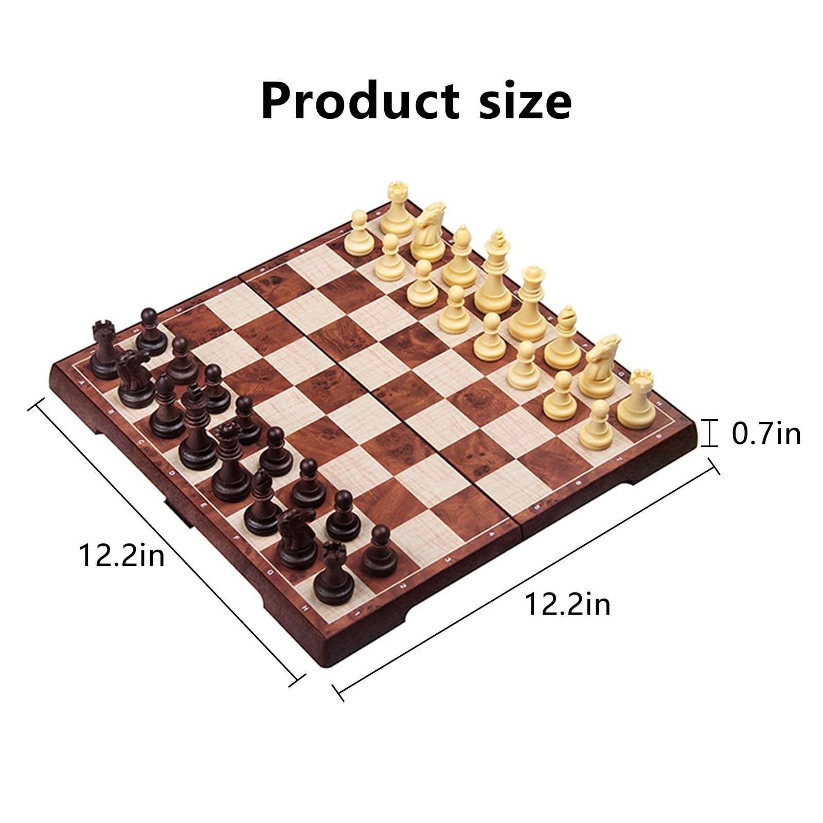 Scacchiera in Legno,12.2" Scacchiera Portatile con Slot di stoccaggio degli Scacchi,Facile da trasportare, Scacchiera Magnetica in Legno per i Principianti e Adulti