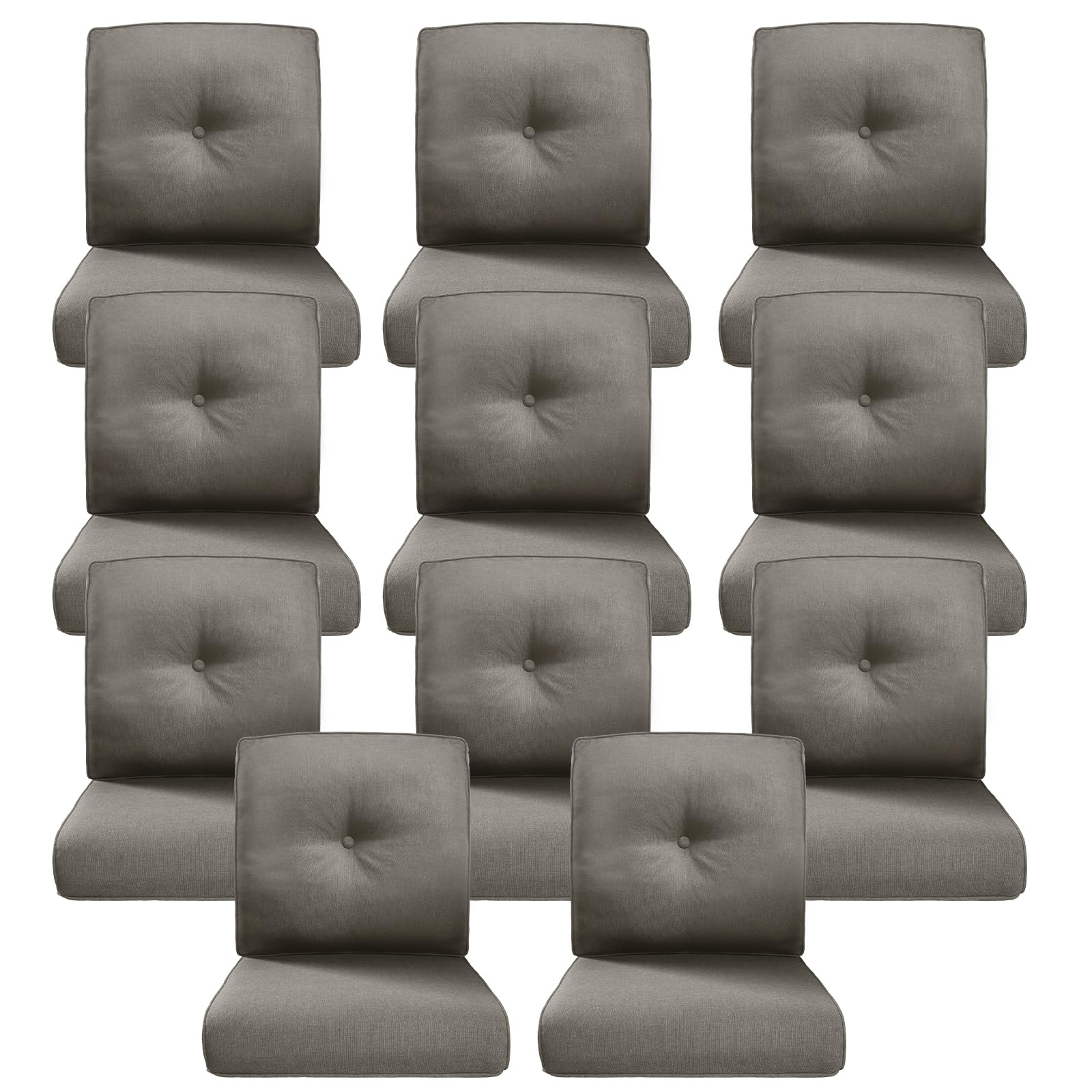 Luxury 4" Thick Outdoor Cushion Set of 11 - 22x24 Patio Furniture Cushions with 28D High-Density Foam, Water-Resistant &amp; Fade-Resistant Fabric, Removable Covers for Patio Furniture Sofa Couch -Grey