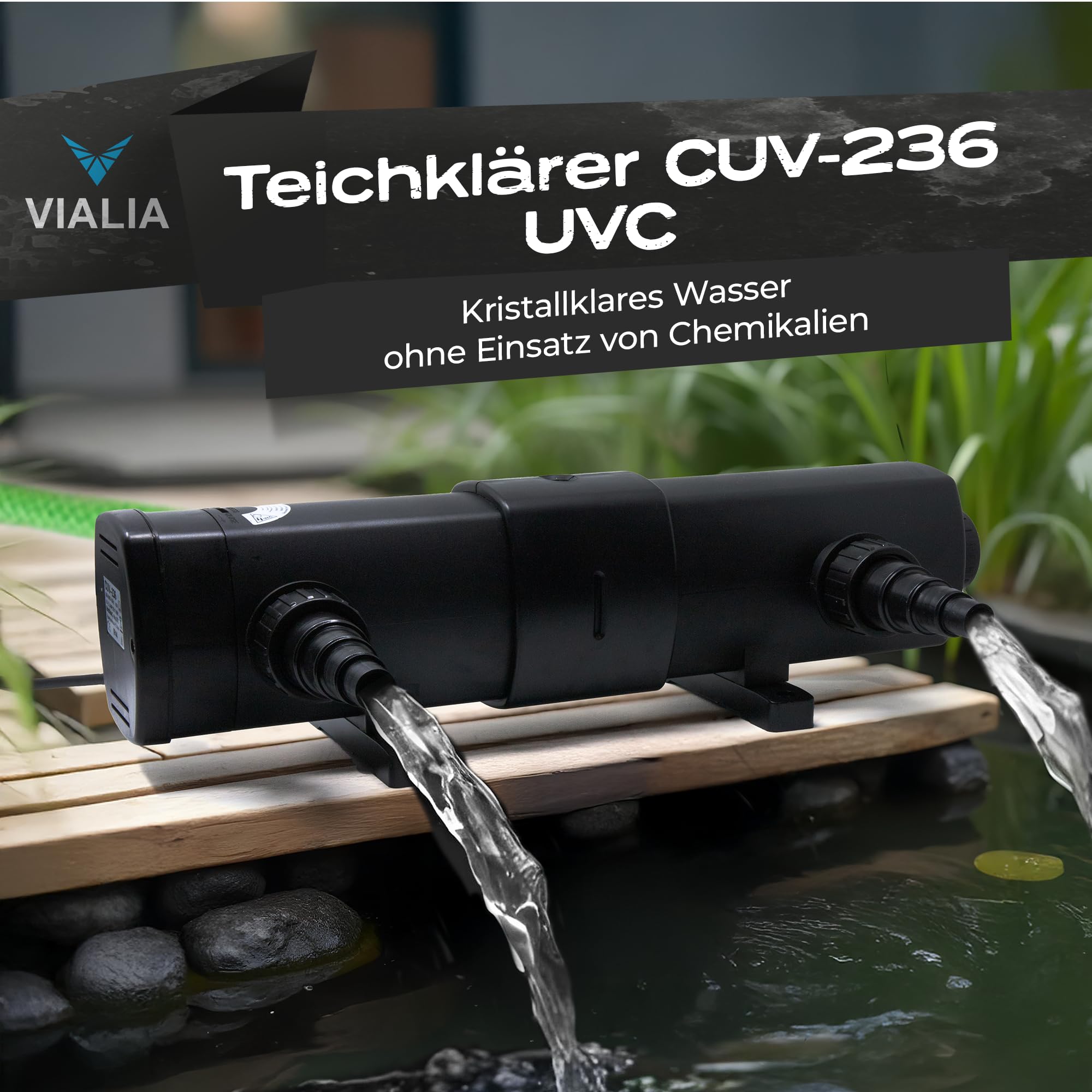 UVC Teichklärer CUV-236 36 Watt Lichtfilter Algenbekämpfung 6000 l/h Durchfluss Vorklärgerät Teichpumpe