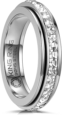 King Ring 5mm Fidget Ring Spinner Ring for Women with Glass Stones - Designed in USA