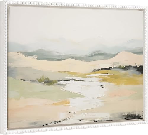 Kate and Laurel Sylvie - Lienzo enmarcado vintage de paisaje tranquilo con cuentas, arte de pared por Amy Lighthall, 18 x 24 pulgadas, blanco,