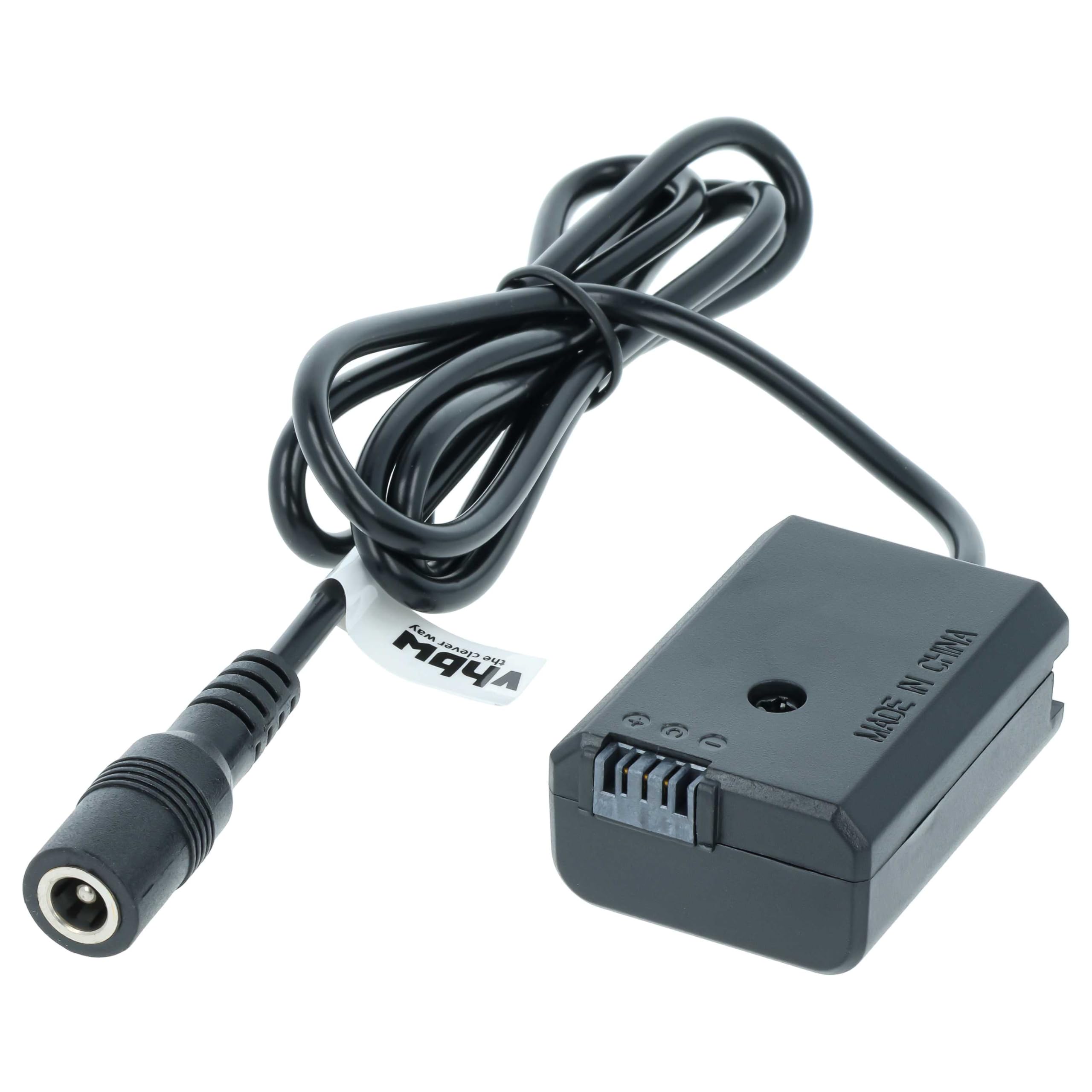 vhbw alimentatore, cavo di alimentazione compatibile con Sony Alpha 6100, 6300, 6400, 6500 fotocamera, SLR - 2 m + accoppiatore DC