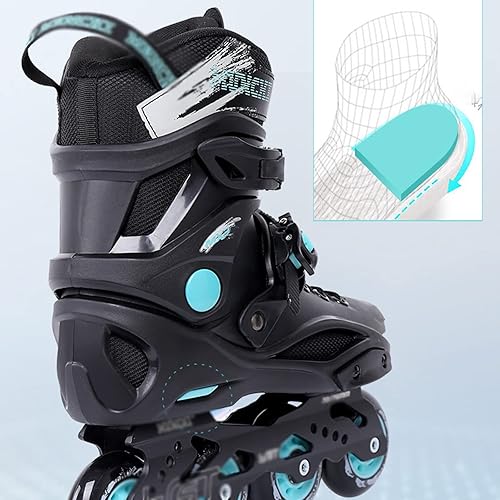 Miniatura 9 de DHAEY Patines en línea para principiantes profesionales para niños y niñas, 8 ruedas, patines para deportes al aire libre (color negro, tamaño 13.5