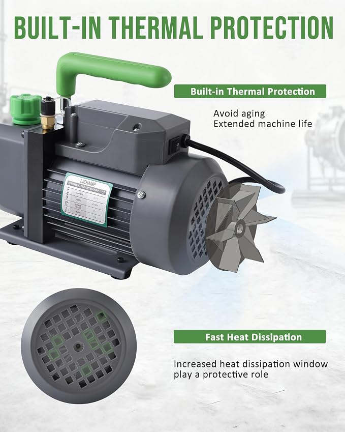 Bomba de Vacío HVAC Lichamp 4.5 cfm 1/3 HP Etapa Simple miniatura 4