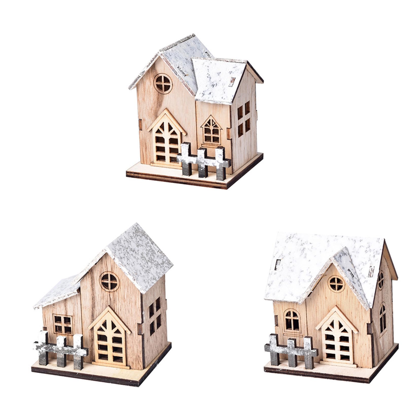 Decorazioni Natalizie in Legno a Forma Di Casa Luminosa 3 Pezzi, Ornamenti Artigianali Luce Led Per Decorazione Da Tavolo Festa Natale Soggiorno