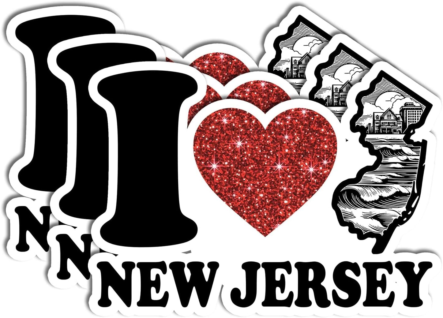 3PCS New Jersey Sticker Pack, Waterproof Vinyl New Jersey Sticker Decals for Bottles, Laptop, Luggage, Scrapbook, Skateboard, Car, Guitar, Bike, Jersey Shore Stickers