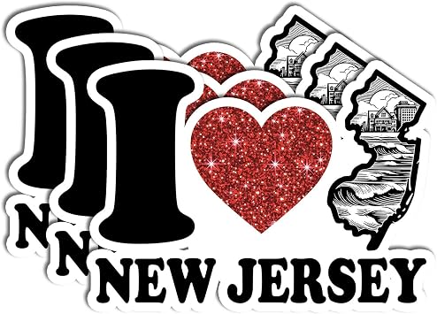3PCS New Jersey Sticker Pack, Waterproof Vinyl New Jersey Sticker Decals for Bottles, Laptop, Luggage, Scrapbook, Skateboard, Car, Guitar, Bike, Jersey Shore Stickers