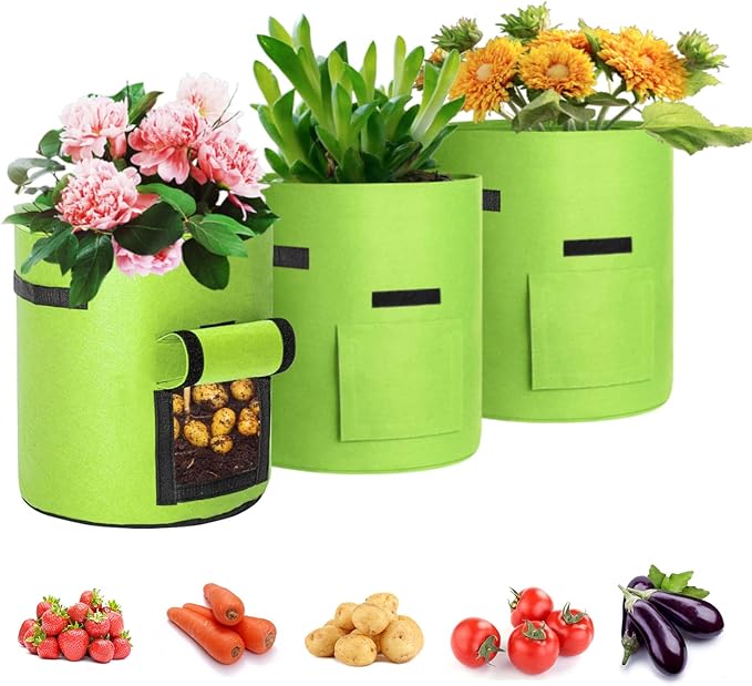 Pflanzsäcke Mit Griffen 3er Set - Atmungsaktiv & Wiederverwendbar Für Gemüse & Blumen