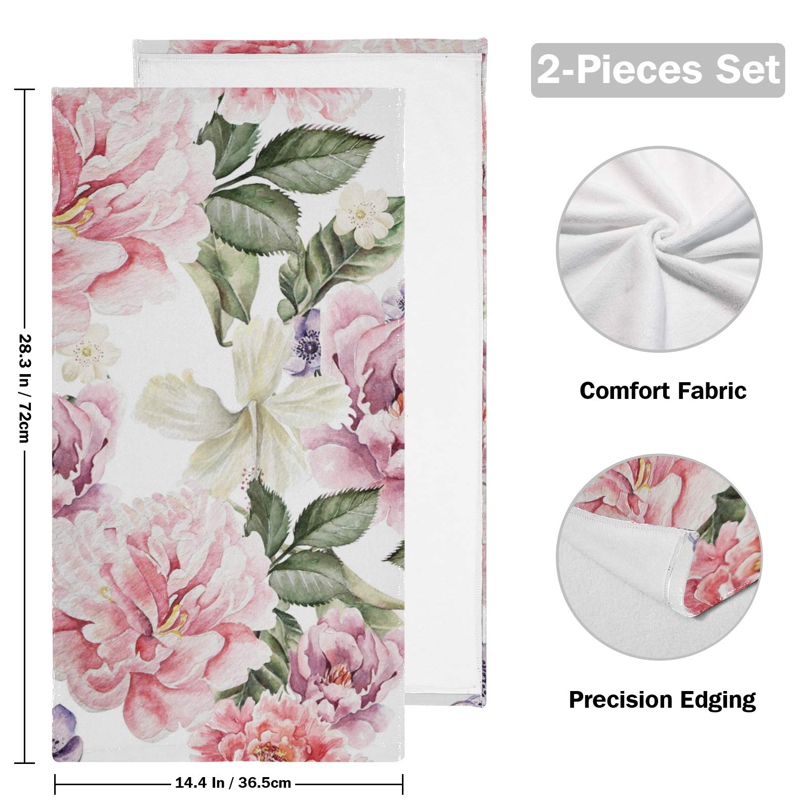ALAZA Washcloths Set of 2, Vintage Floral Pink Chic Peony Dish Towels and Dish Cloths for Face, Hand, Kitchen & Cleaning, 28 x 14 inch