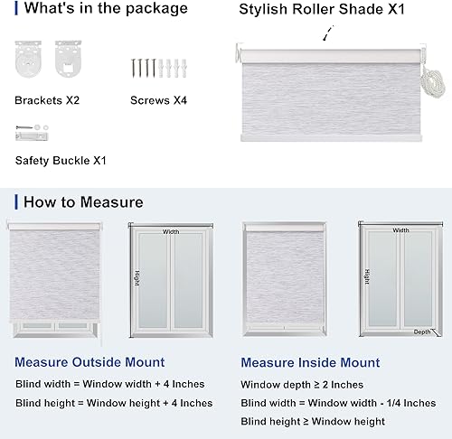 Miniatura 6 de Boolegon - Persianas enrollables opacas para ventana con tela jacquard a rayas, protección UV, fácil de instalar, persianas de oscurecimiento de