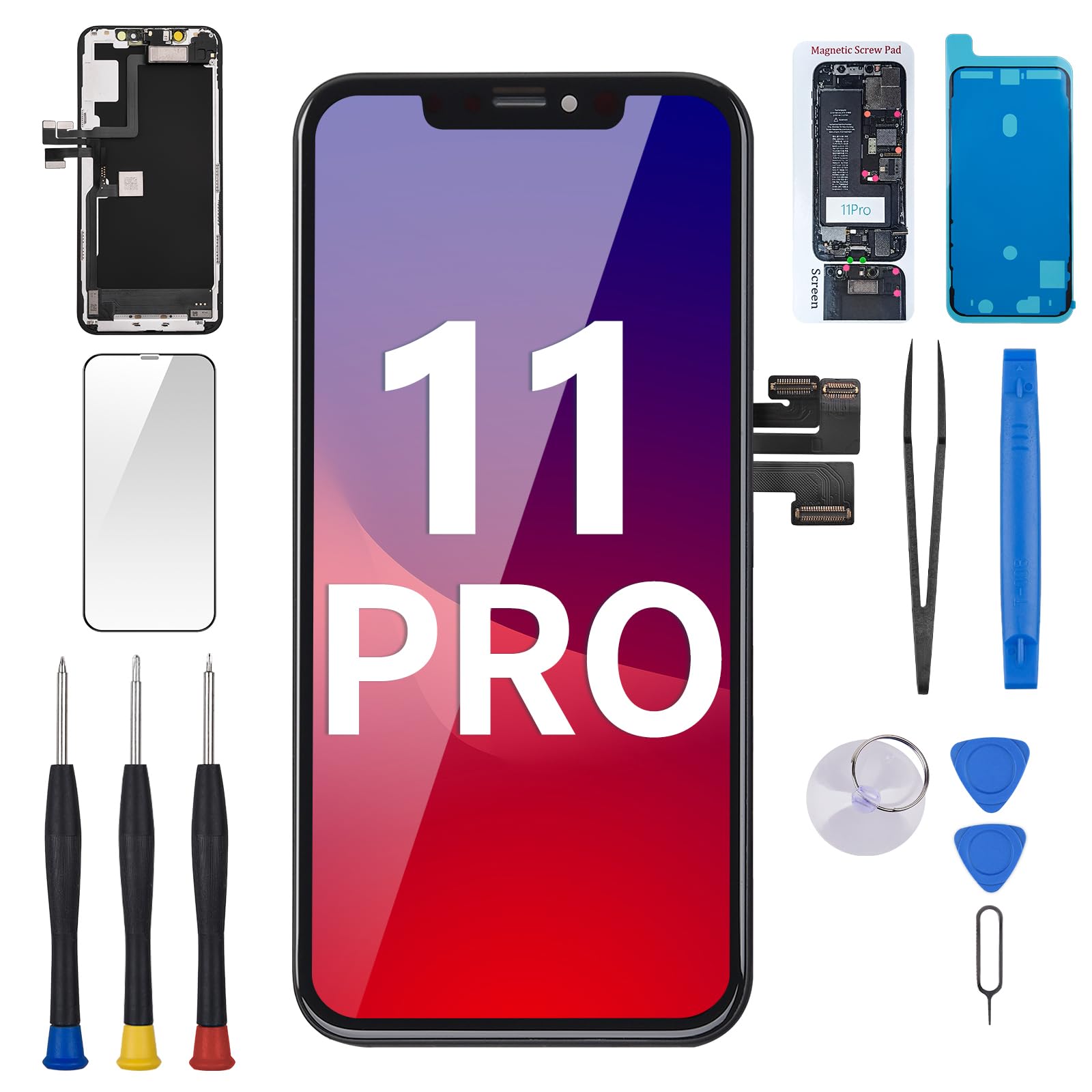 Repuesto de pantalla para iPhone 11 Pro de 5,8 pulgadas con altavoz de oído y sensor de proximidad, pantalla LCD táctil 3D 11pro Full Montaje Digitizer Fix Tools con pieza frontal de cristal, kit de