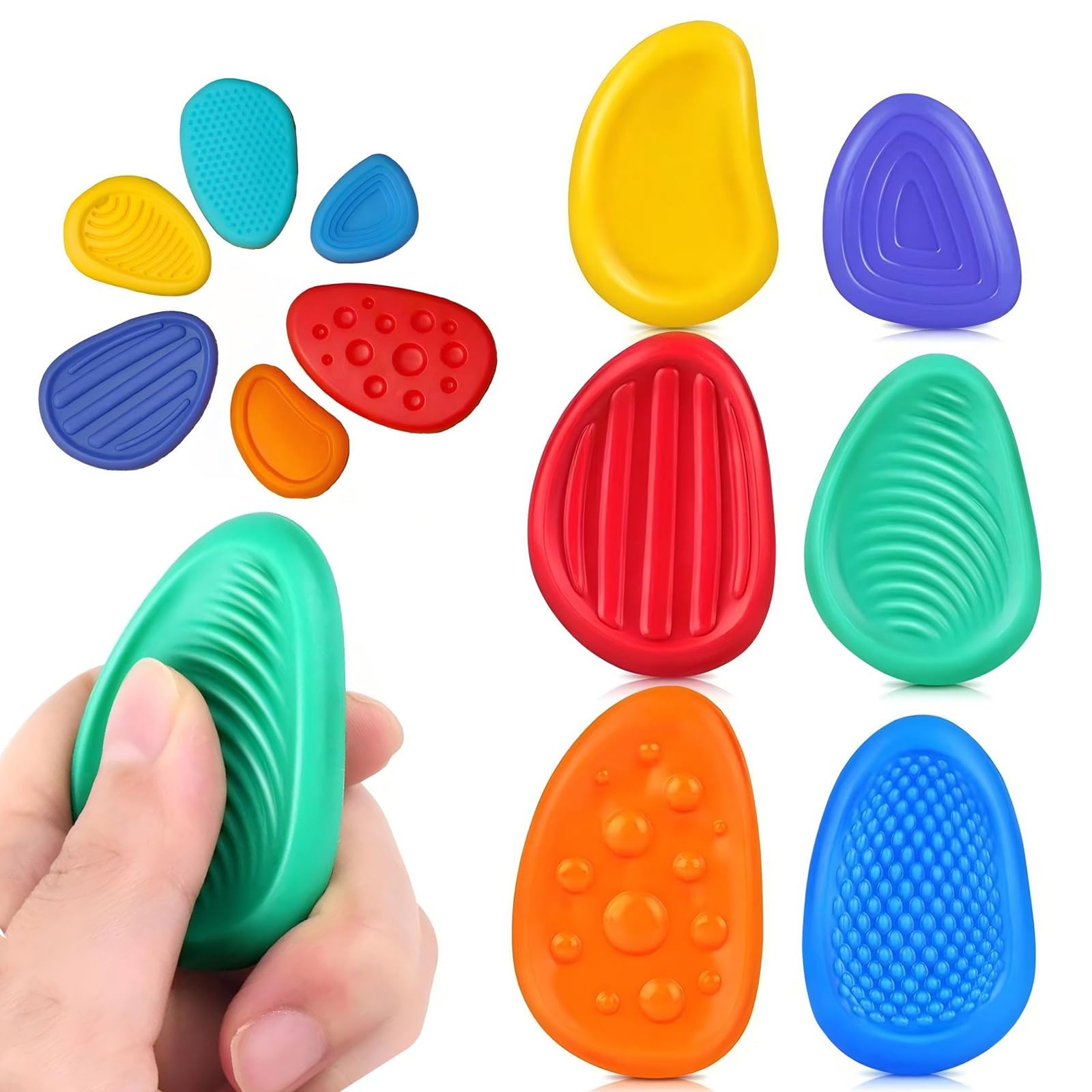 6 Pcs Sensory Stone Set Premium fidget toys for Kids and Adults, Worry Stones for Anxiety and Stress Relief, Pocket-Sized Calming Tools, Ideal sensory toys for autism and Focus Enhancement