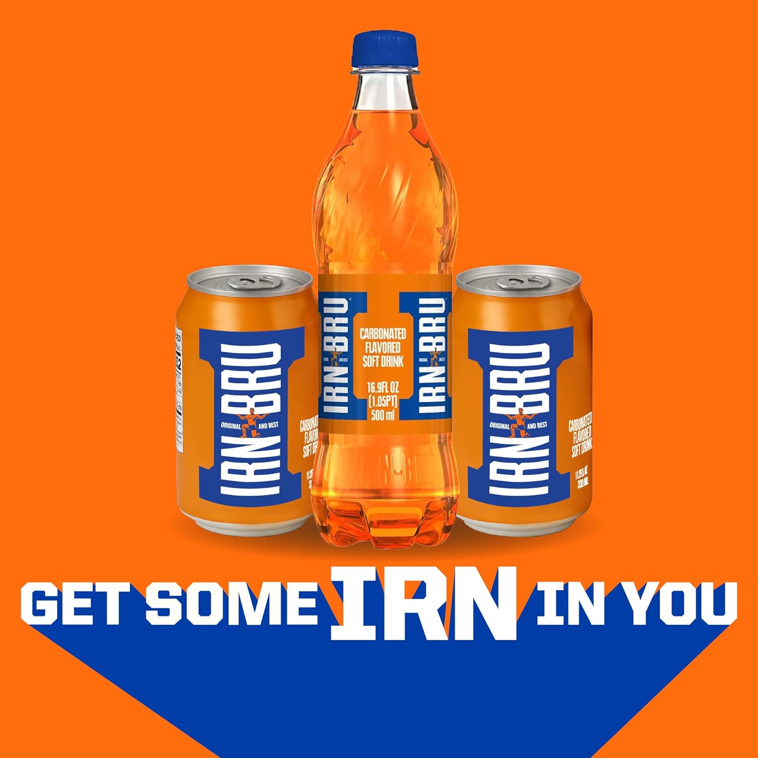 IRN-BRU Original Scottish Sparkling Soda, Citrus Flavored Carbonated Drink - Sparkling Flavored Soft Drink, 32 Flavor Recipe, 11.1 fl oz Cans, Pack of 8