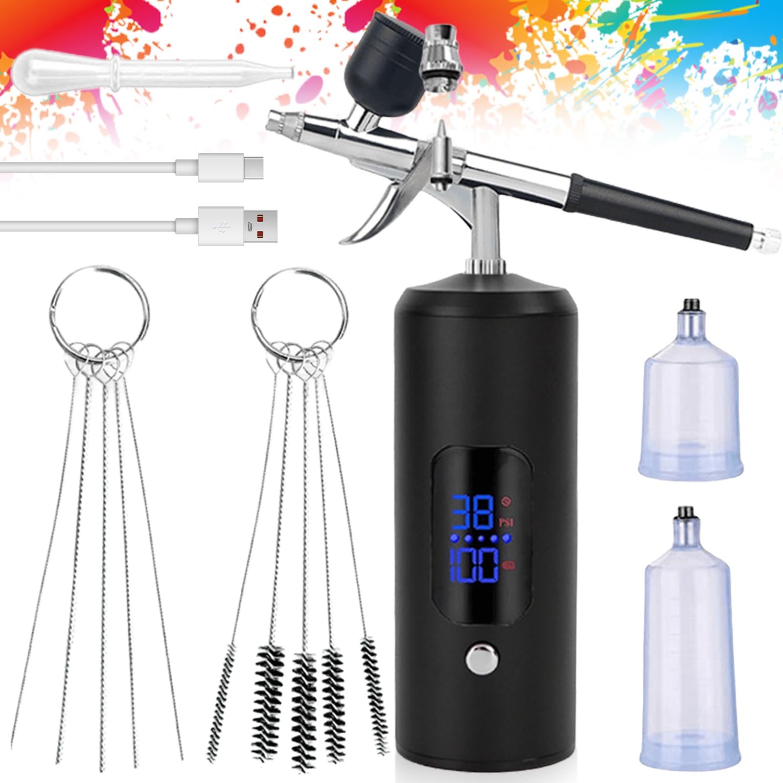 Set aerografo con compressore, pistola portatile ricaricabile, mini aerografo senza fili, pistola per aerografo portatile per decorazione torte, trucco, tatuaggio, nail art, pittura modello