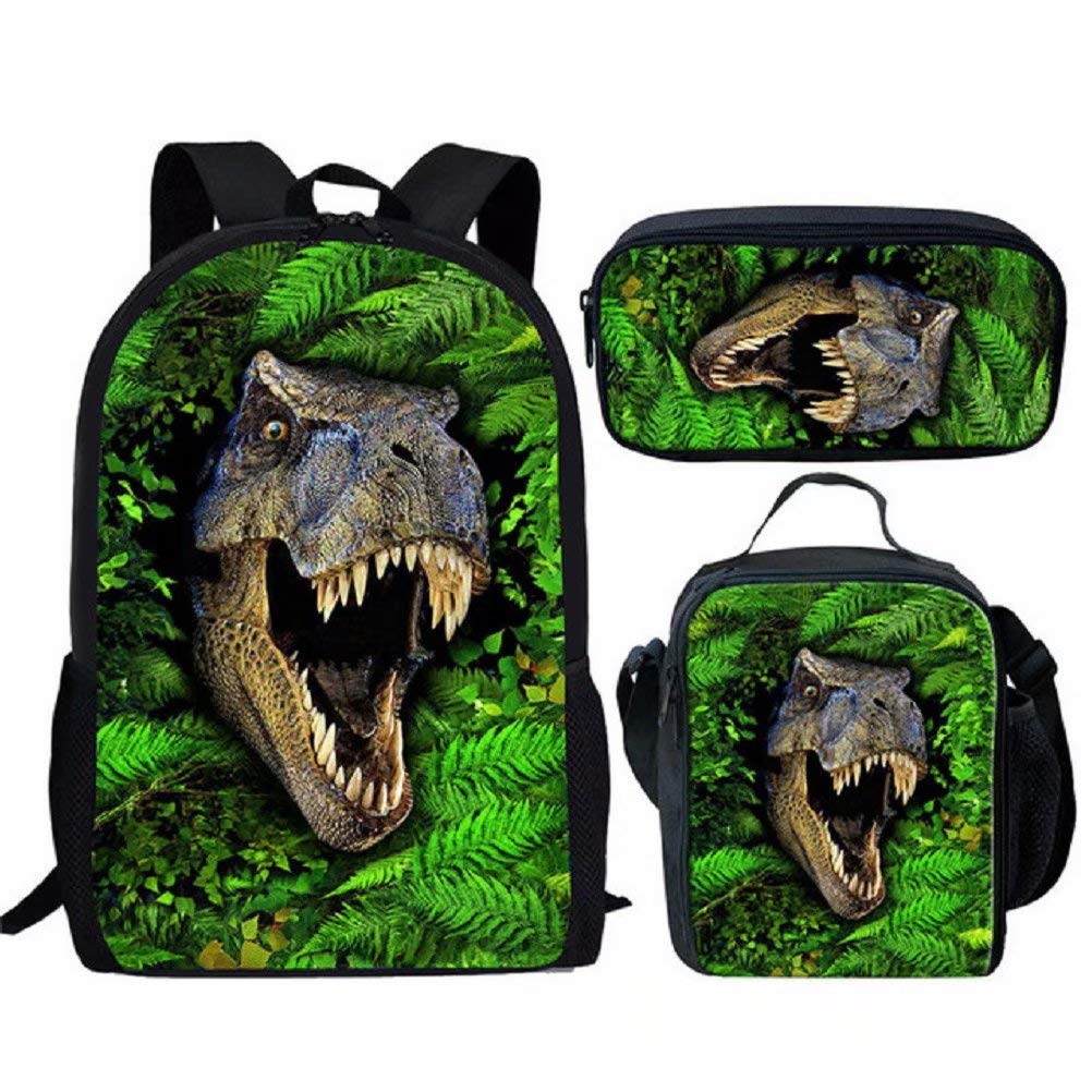 chaqlin Children School Bags Set 3PCS Backpack with Lunch Bag Pencil Bag Animal Dinosaur Wolf Football Printed Boy Girls Bookbags