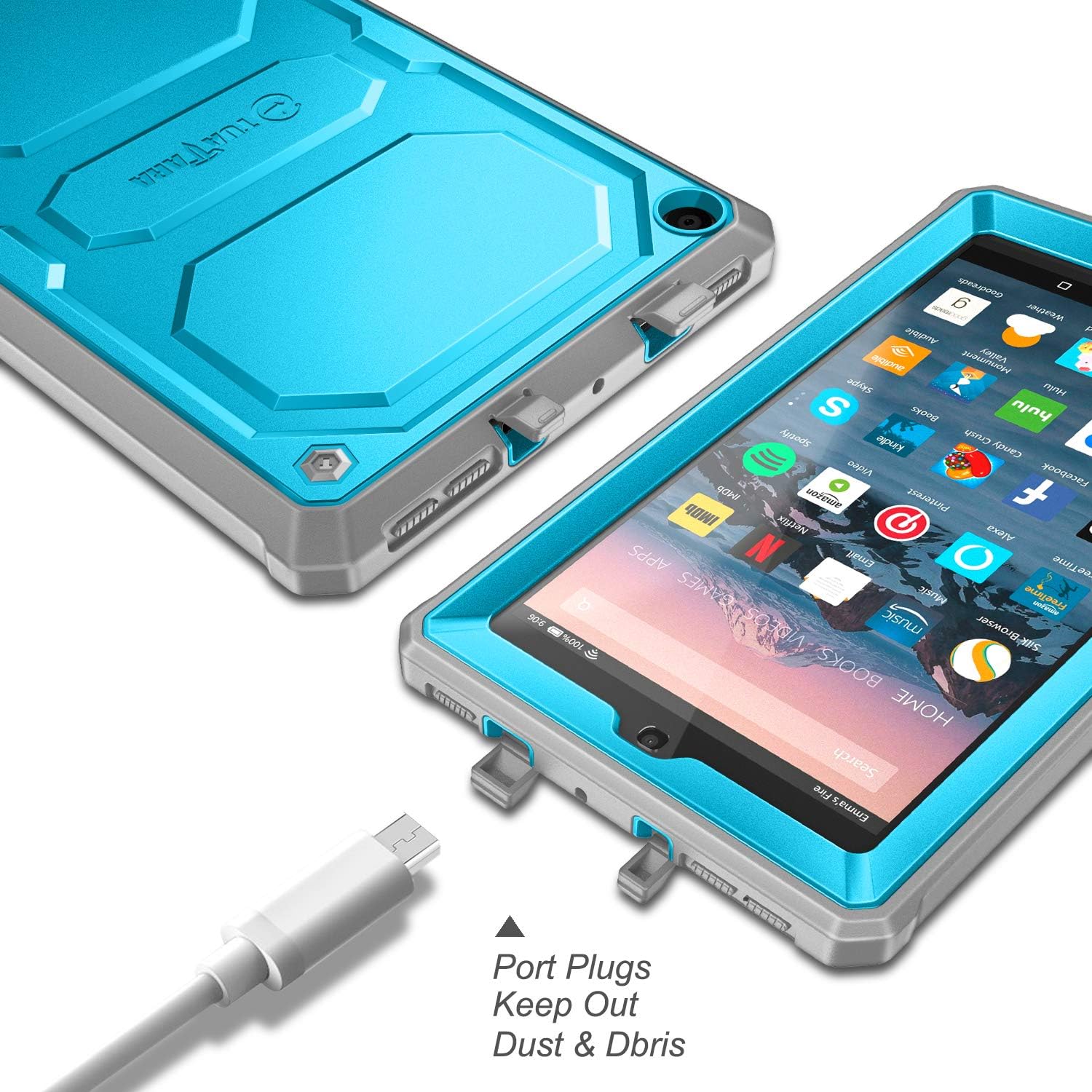 Fintie Shockproof Case for All-New Amazon Fire 7 Tablet (9th Generation, 2019 Release) - Rugged Unibody Hybrid Full Protective Bumper Cover with Built-in Screen Protector, Blue