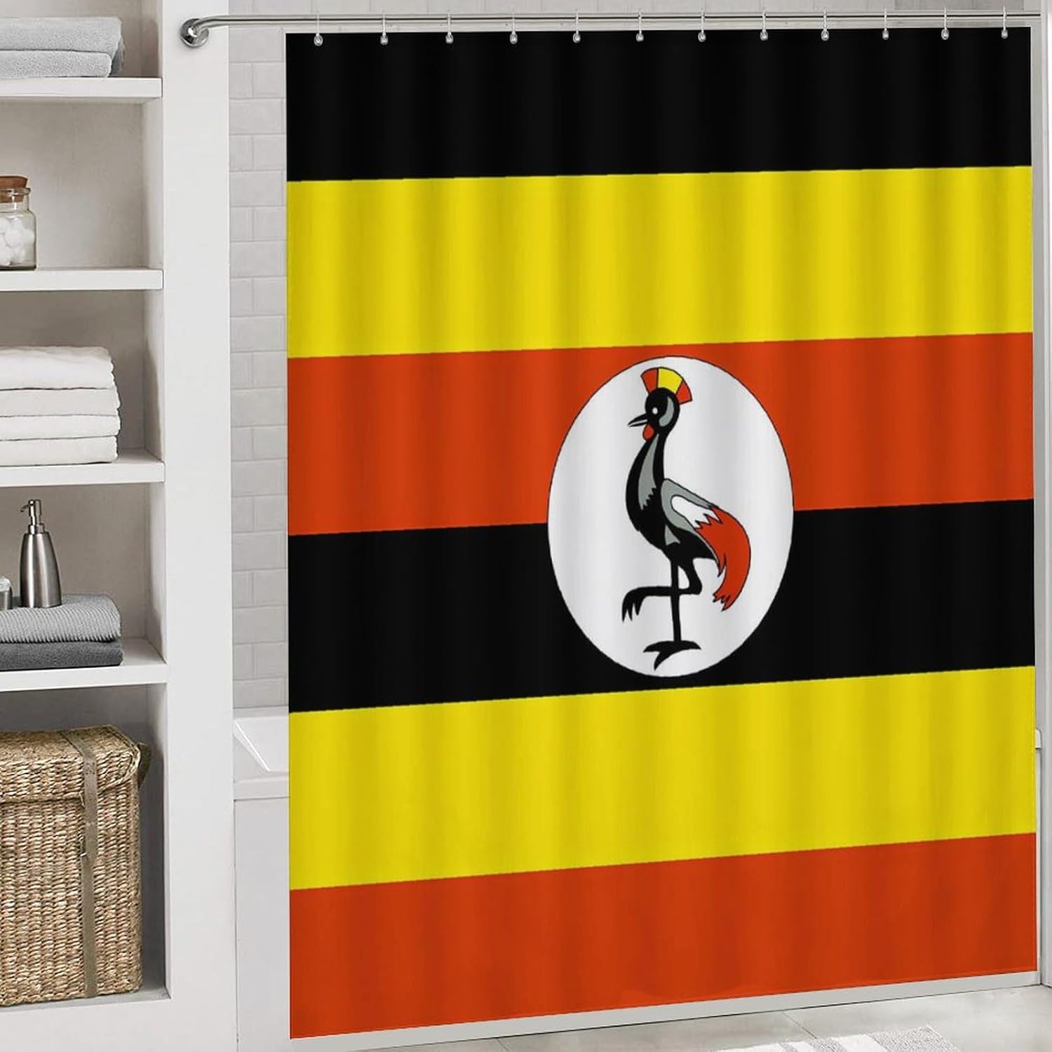 Uganda Ugandan Flag Bathroom Sets with Shower Curtain and Rugs 4 Piece with U-Shaped Floor Mat Toilet Lid Cover