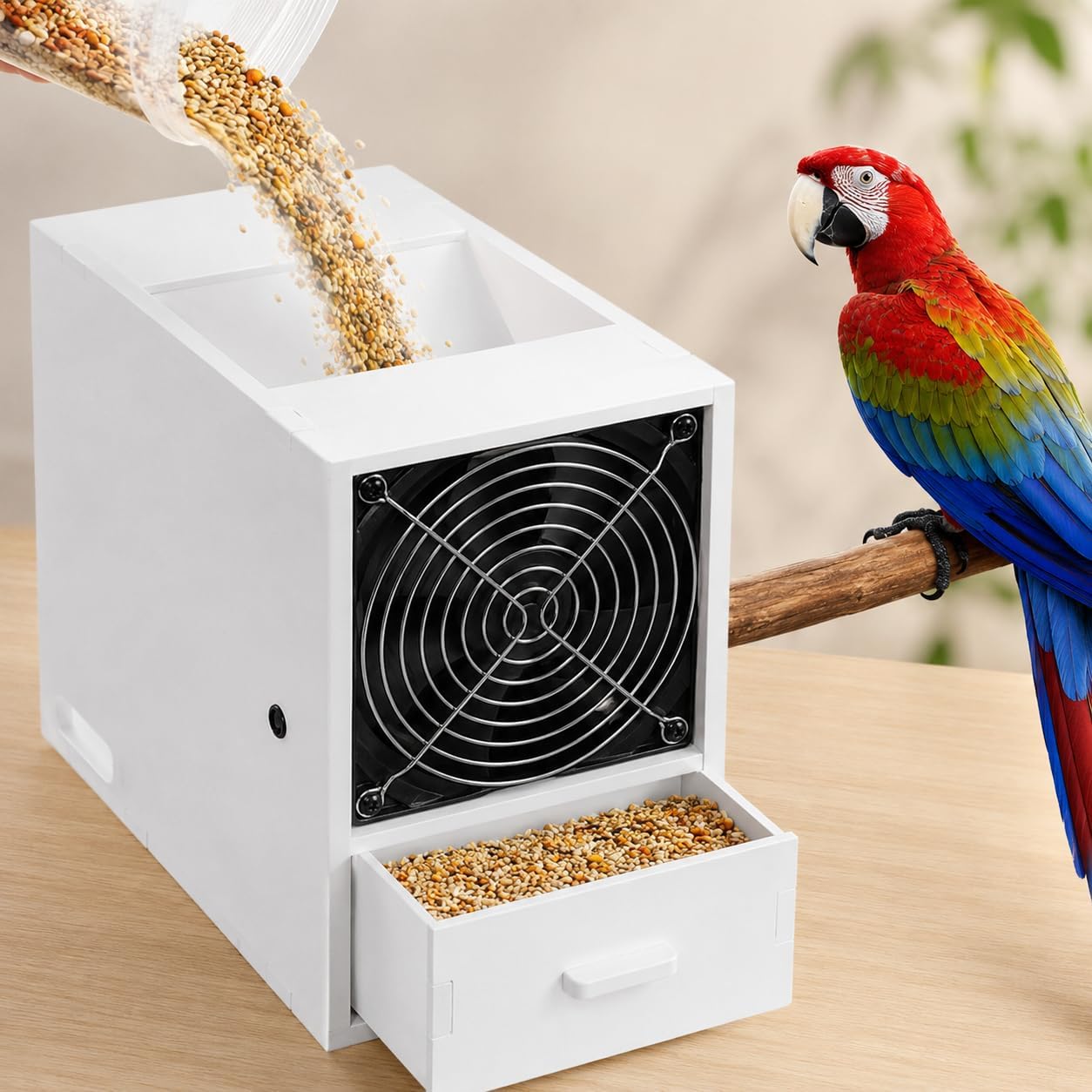 Elektrische Getreidegewinnmaschine mit verstellbarem Ventilator und zwei Schubladen für Hirse, Getreide, Samen und Vogelfutterreinigung