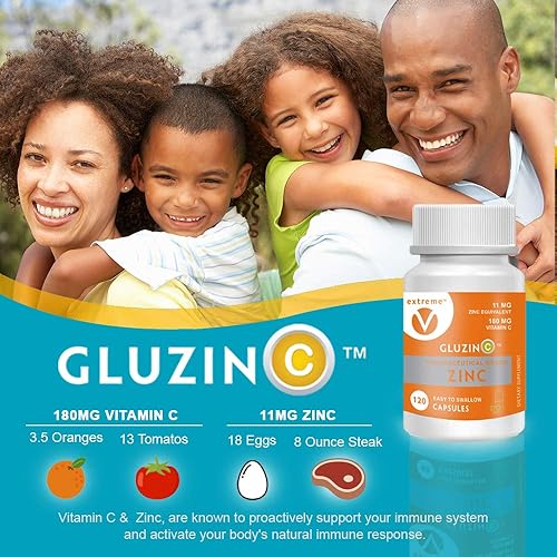 Miniatura 5 de GluzinC - Aumento de la inmunidad diaria de dosis más baja para sensibilidad de zinc 11MG grado farmacéutico Zinc Plus 180MG Vitamina C - (2