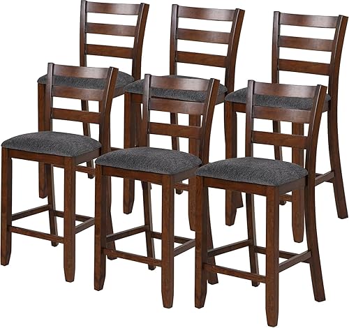 Miniatura 14 de NAFORT Juego de 4 taburetes de bar de altura de mostrador, sillas de comedor de madera de 25.5 pulgadas, taburetes de mostrador con respaldo para