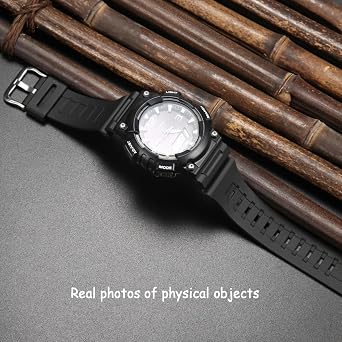 Replacement Band Compatible with Casio W-735H AEQ110BW AEQ110W AQS-800W AQ-S810W Men's Watch Strap Black Resin Wristband With Metal buckle