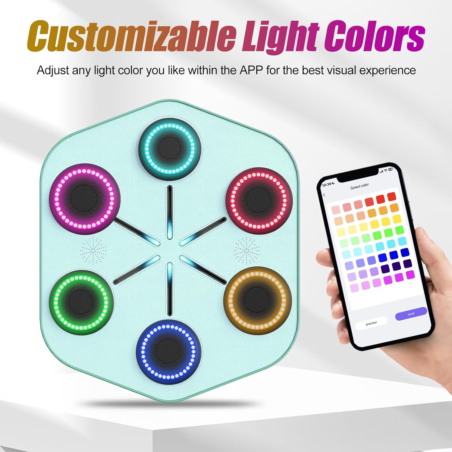 Music Boxing Machine L1, Smart Punching Machine with Beat-Synced & Custom Lights | APP Control | Supports Phone, Speaker & Headphone Playback | Wall-Mounted Trainer for Home Gym Workout (Light Blue)