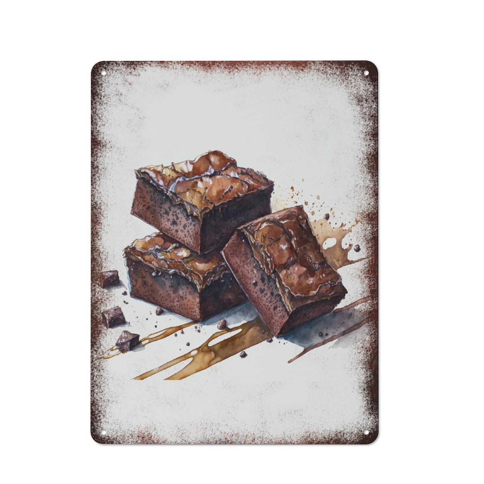 Metal Tin Sign Chocolate Brownies Minimalist Watercolor Pattern Vintage Rustic Wall Art Kitchen Bathroom Bedroom Living Room Cafe Farmhouse Office Garage Home Bar Laundry Room Porch Patio 8x12 Inch