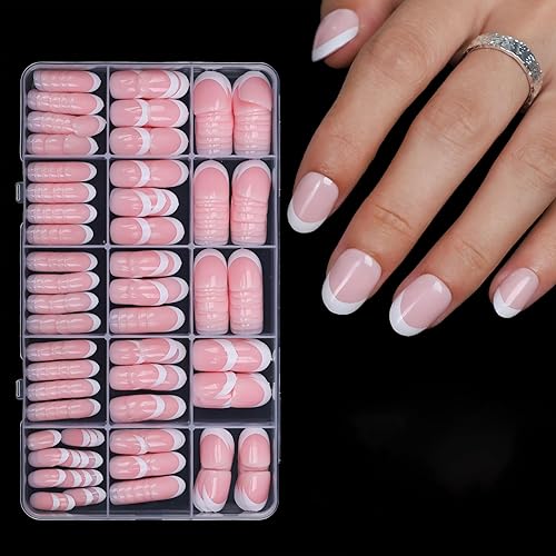 Anyos French Tip Press On Nails-300Pcs Short Oval French Gel