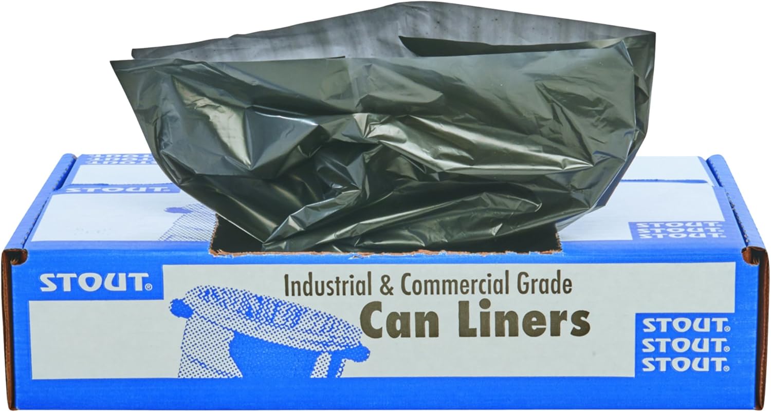 Stout by Envision Commerical 33 Gallon Can Liners - 100 Bags - 1.5 mil Heavy Duty Industrial 100% Recycled Puncture & Tear Resistant Garbage Trash Bags : Jan San Waste : Health & Household