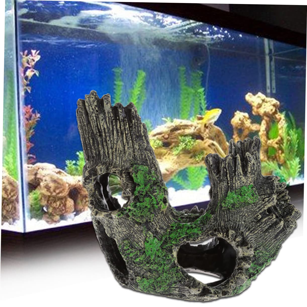 Kisangel Tree Trunk Aquarium Decoration - Resin Fish Tank Hideout Cave For Reptiles & Small Pets
