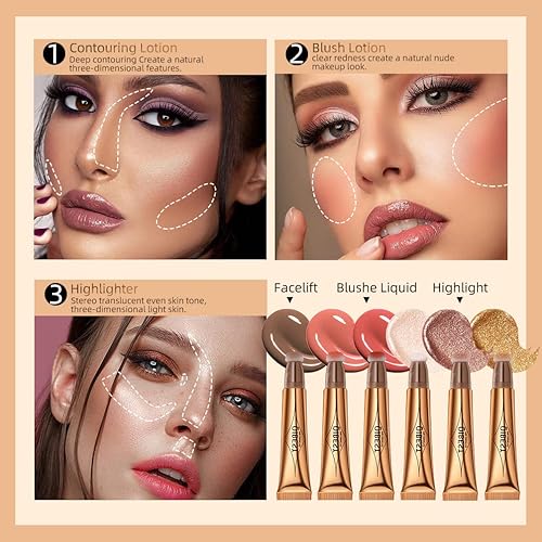 Miniatura 3 de Yeweian Blush Beauty - Varita de contorno de rubor facial líquido con aplicador de cojín varita de rubor crema suave acabado mate natural maquillaje