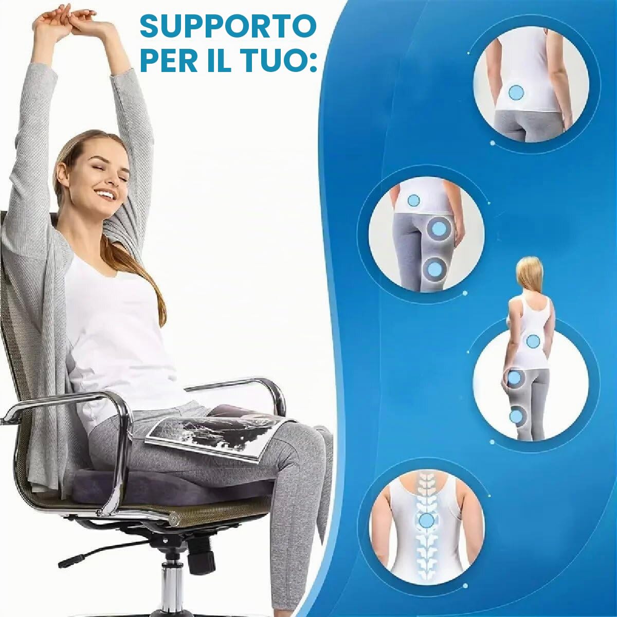 Cuscino Ortopedico per Sedile, Cuscino per Coccige in Memory Foam di Alta Qualità, Cuscino Ergonomico, Sollievo per Coccige e Sciatica, per Auto, Divano, Ufficio e Sedia a Rotelle (Nero)