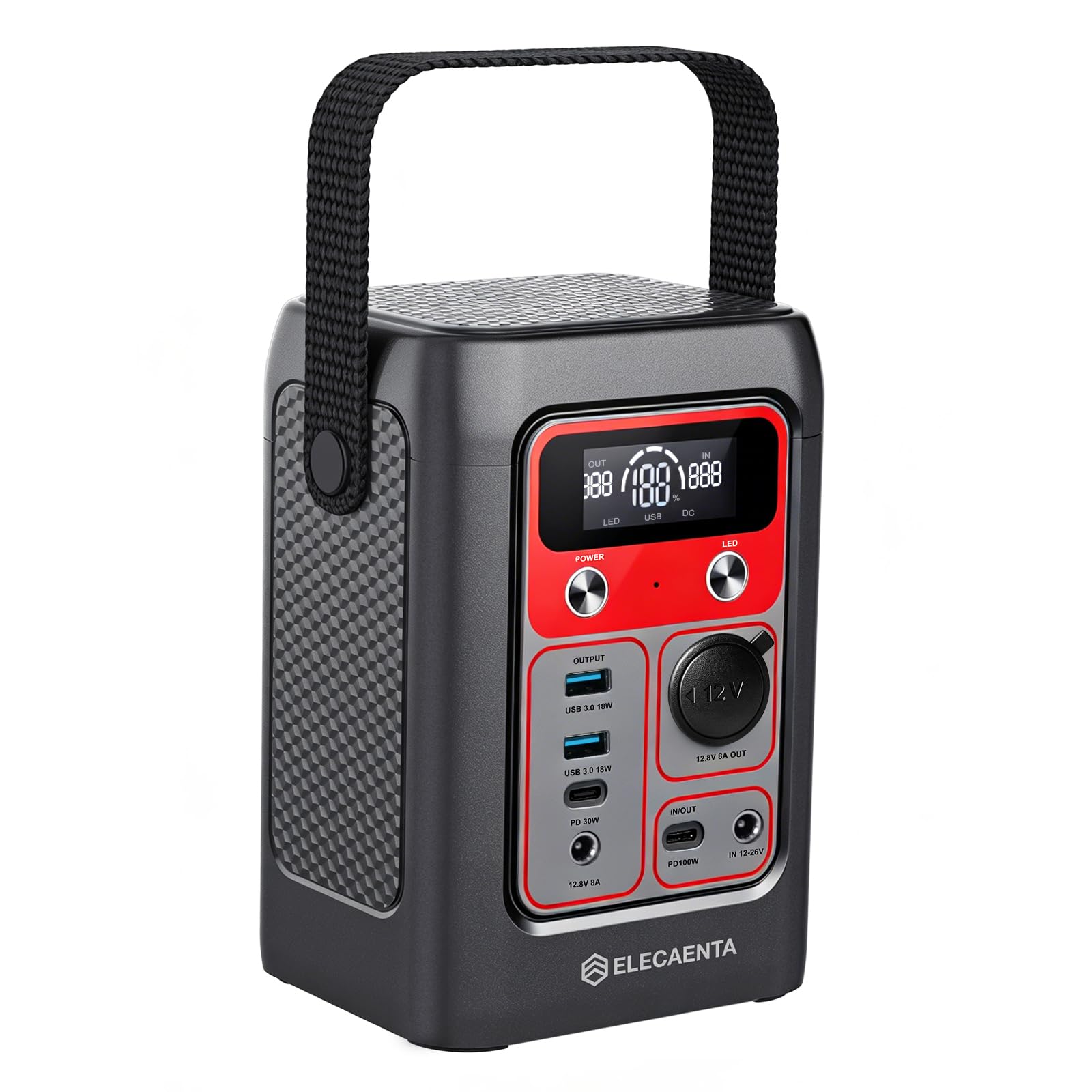 ELECAENTA Centrale Elettrica Portatile 192Wh LiFePO4 210W 6 Porte USB-C PD | 6 Uscite 210W Totali, Ricarica Solare/Auto/CA/USB-C PD 100W, LED SOS, LCD, Leggero 1,78kg per Campeggio Camper Emergenza