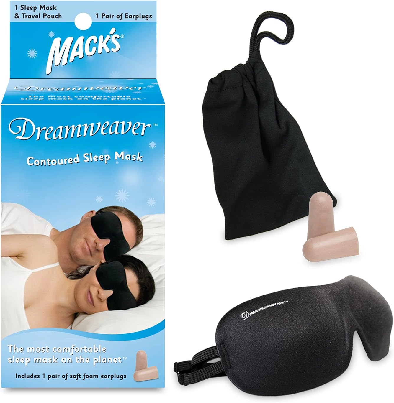 Dreamweaver Contoured Sleep Mask - Comfortable, Adjustable, Dual Strap Eye Mask Ultra Soft Foam Earplugs