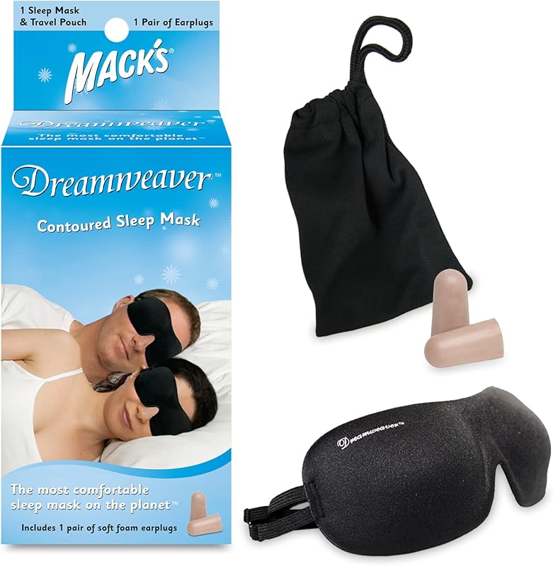 Máscara para dormir Dreamweaver Contoured - Máscara de ojos cómoda, ajustable y de doble correa con tapones de espuma ultrasuave