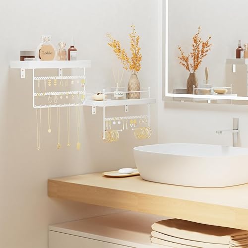 Miniatura 3 de Lolalet Organizador de joyas colgante de montaje en pared, organizador de joyas con aretes, pulseras, collares, ganchos, regalo del día de la madre,
