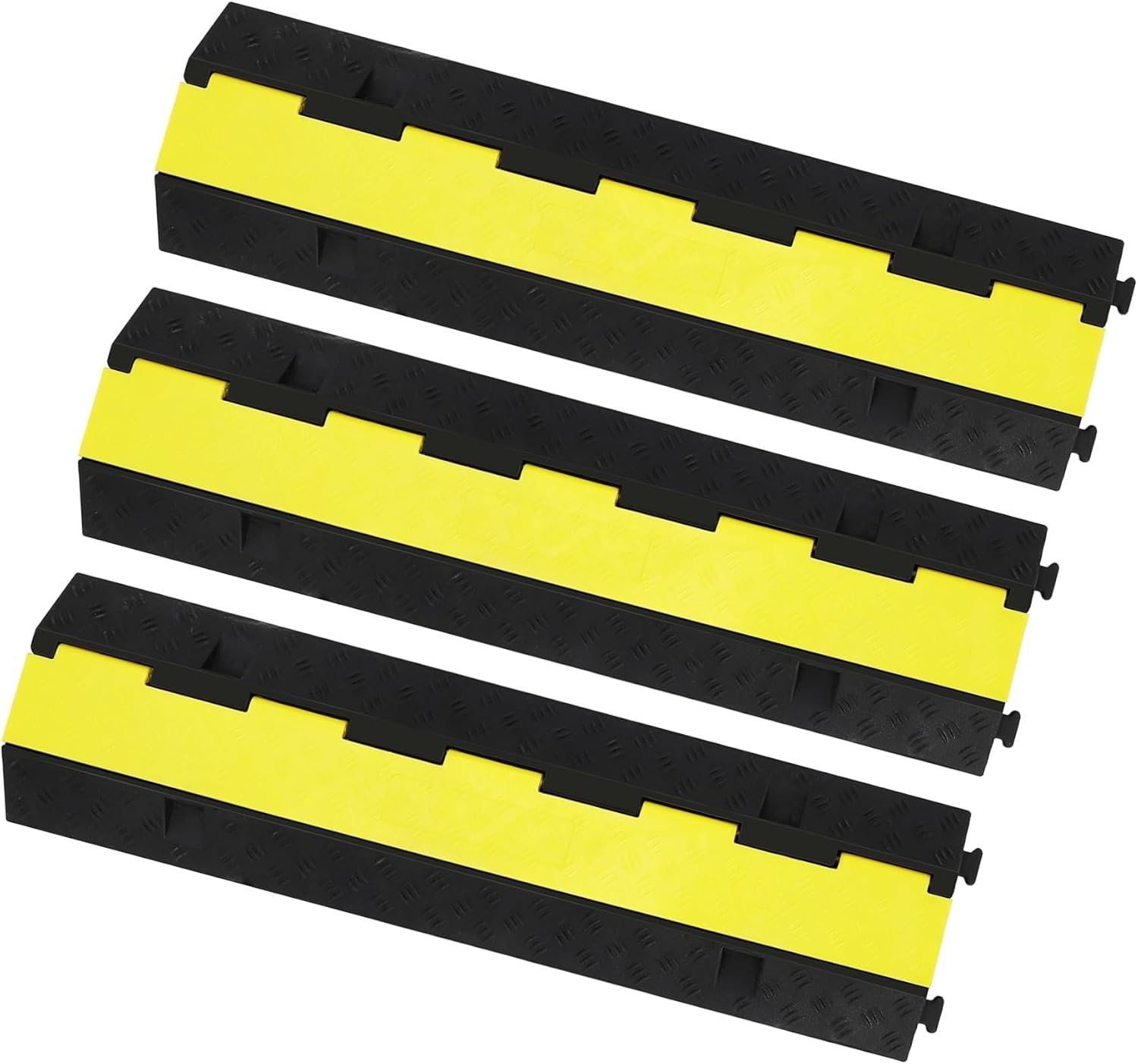 3 Pack 2 Channel Cable Protector Ramp, 11000 LBS Load Heavy Duty Floor Cord Wire Hose Cover, Rubber Modular Speed Bump for Driveway & High Traffic Areas, 40" x 10" x 5"