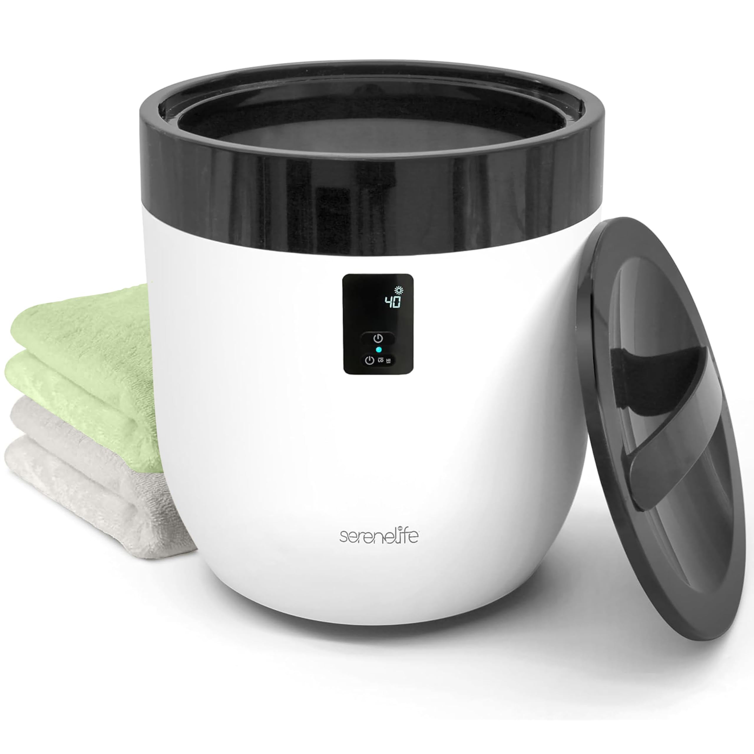 SereneLife Towel Warmer for Bathroom & Spa, Luxury Hot Towel Heater Bucket with Customized Fragrance, Auto Shut Off, Fits 1 Large Blanket, Bathrobe, PJs (Black)