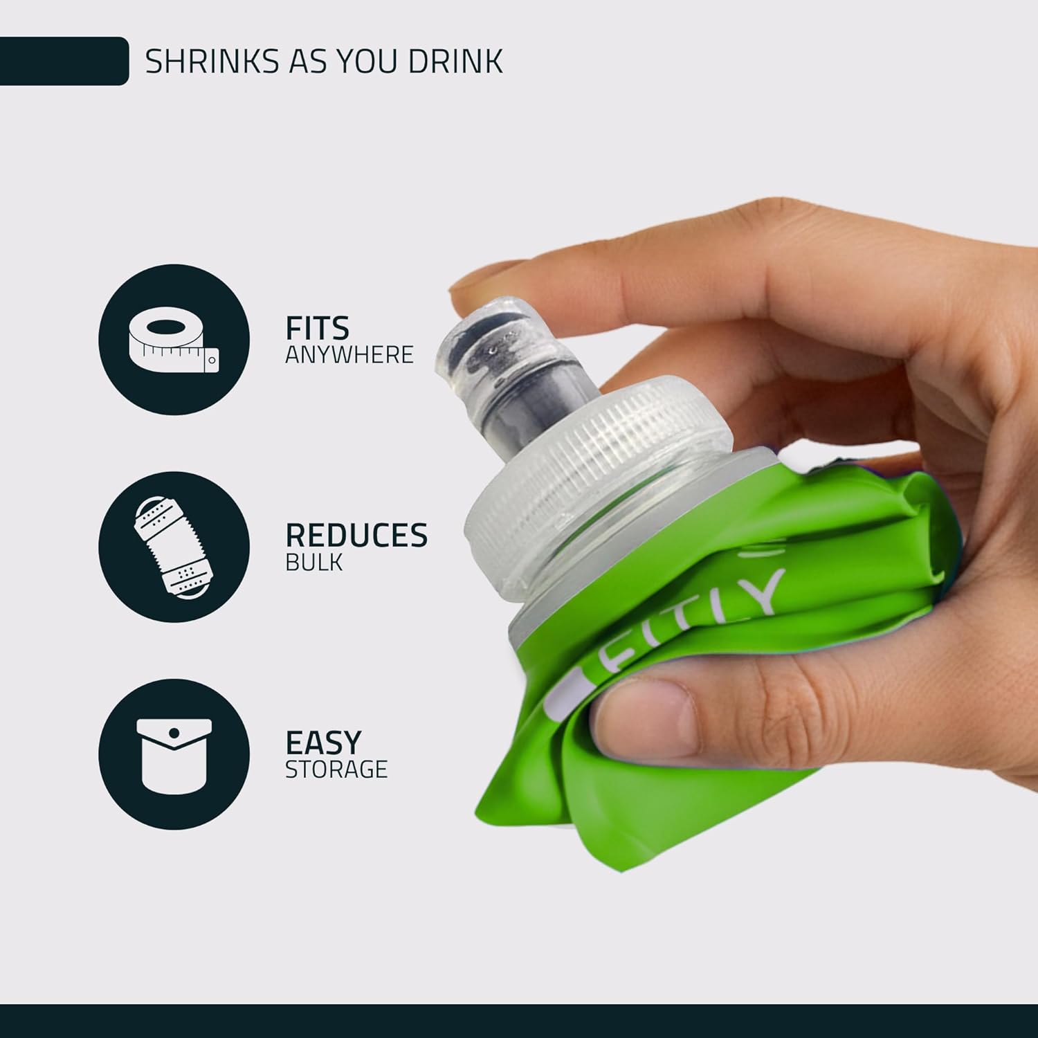 FITLY Soft Flask - Shrink As You Drink Soft Water Bottle for Hydration Pack - Folding Water Bottle Ideal for Running, Hiking, Cycling, Climbing & Rigorous Activity - Image 3