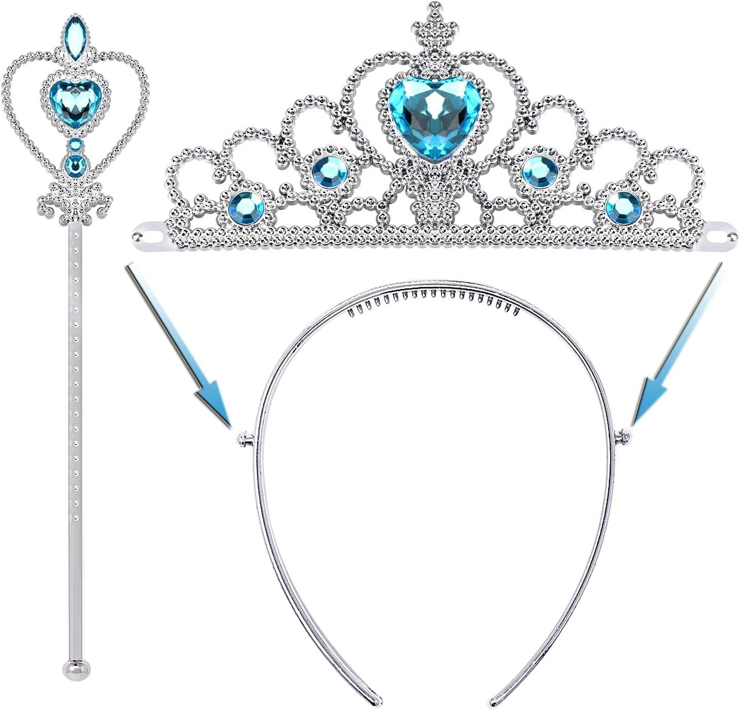 Princess Accessories, Elsa Dress Up Set for Toddler Girls Elsa Crown and Gloves Elsa Accessories for Dress Up with Elsa Wand Necklace and Earrings : Toys & Games