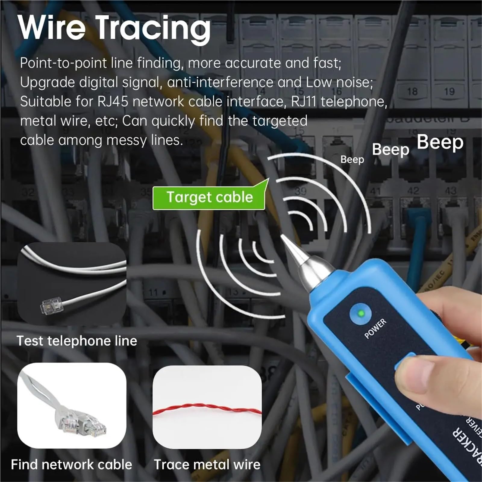 Traqueur de Câble, Testeur de câbles réseau Ethernet LAN RJ11 RJ45 Cat5 Cat6, traceur téléphoniques, détecteur toner, ligne | Giallo