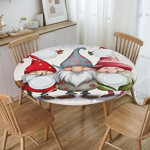Miniatura 7 de Mantel redondo de gnomo navideño con muñeco de nieve de invierno (48 pulgadas para mesa de 40 a 44 pulgadas), mantel ajustable con borde elástico