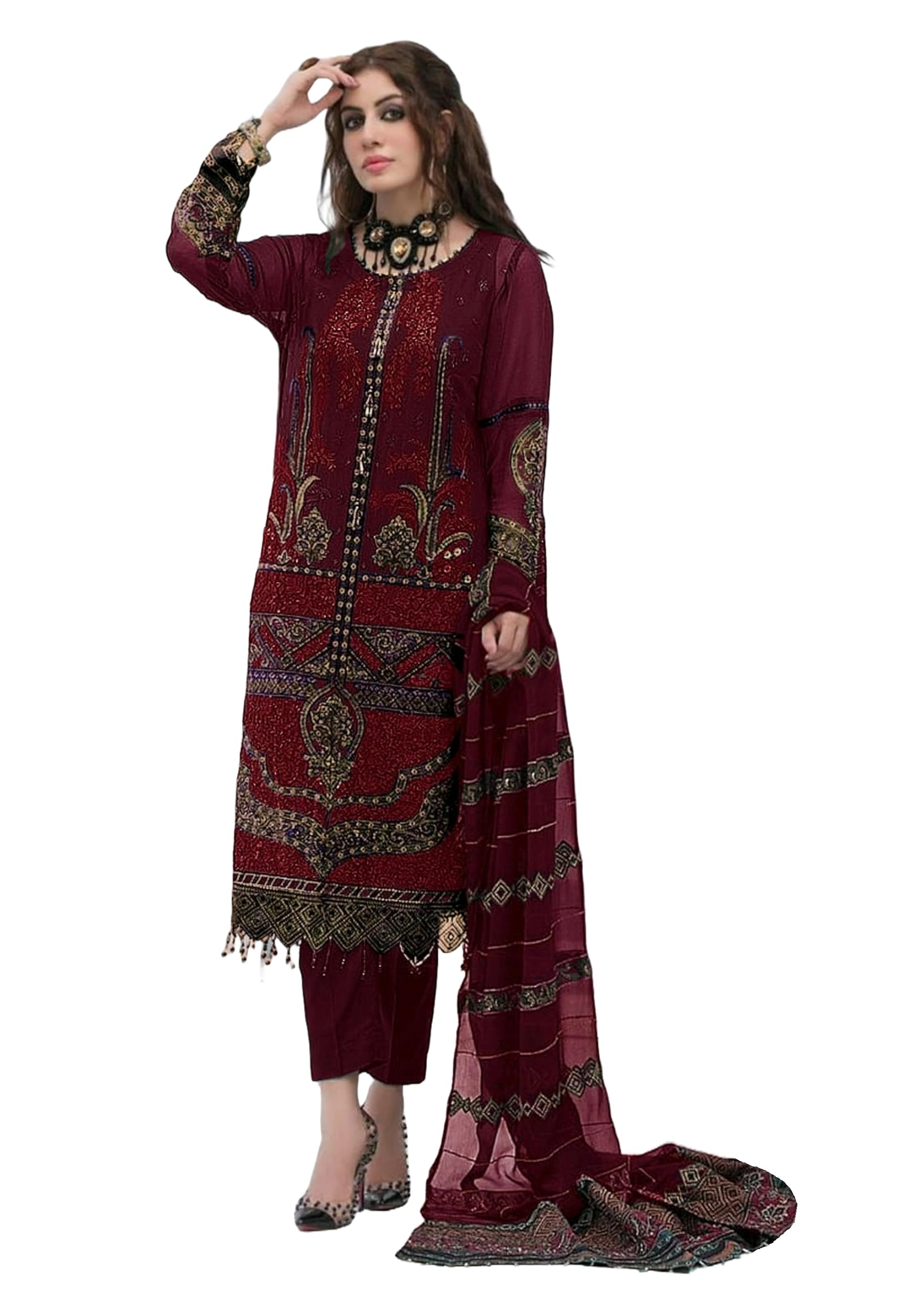 Shri Balaji Silk & Cotton Saree EmporiumWomen Heavy Pakistani Georgette Emboidered Salwar kameez Suit Muslim Party Wear 816