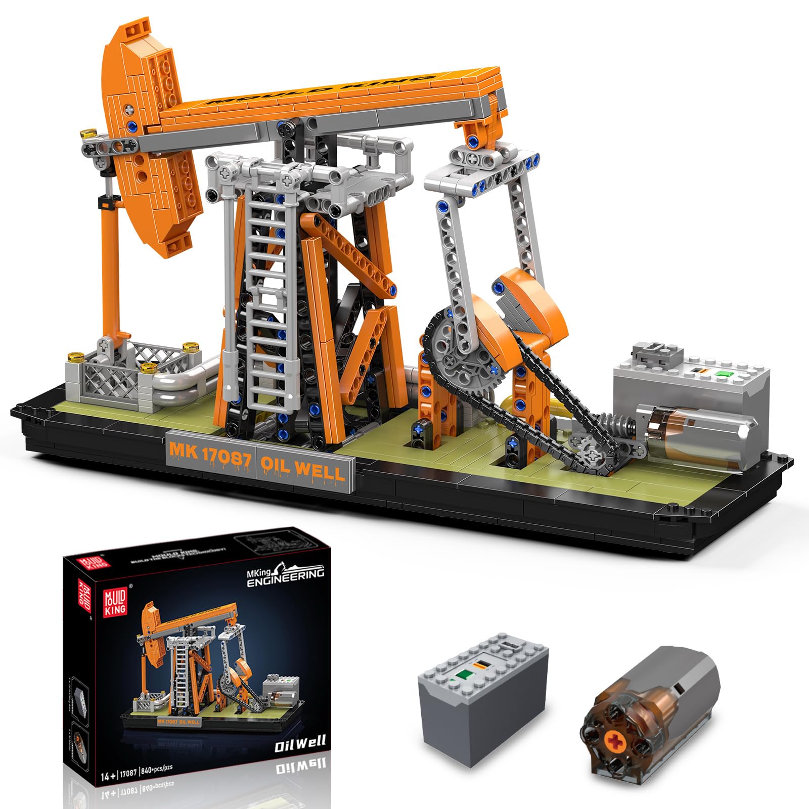 Mould King Technik Bohrturm Bauset mit Motor, 17087 Elektro Baumaschinen Bausteine für Ölbohrplattform, 840 Teile MOC Spielzeug Modell für Jugendliche ab 14 Jahren & Erwachsene