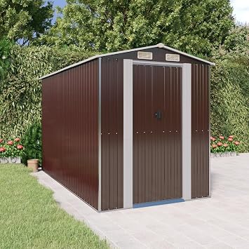 Gartenschuppen 192 x 357 x 223 cm aus braunem feuerverzinktem Stahl, wetterfeste Outdoor Storage shed mit Beluftung und eleganter Optik fur Rasenmobel Poolzubehor und Gartengerate