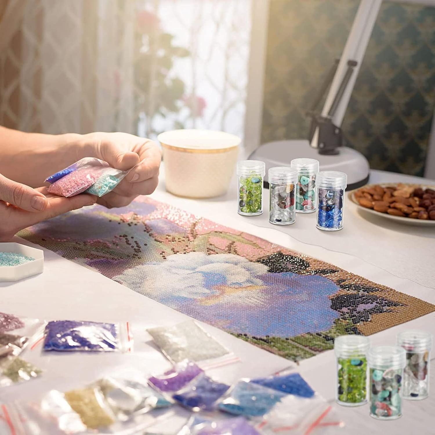 Diamond Art Painting Storage Containers Portable 60 Slots Bead Storage Case for DIY Art Crafts Painting Jewelry Beads Nail-Purple -Without Tools